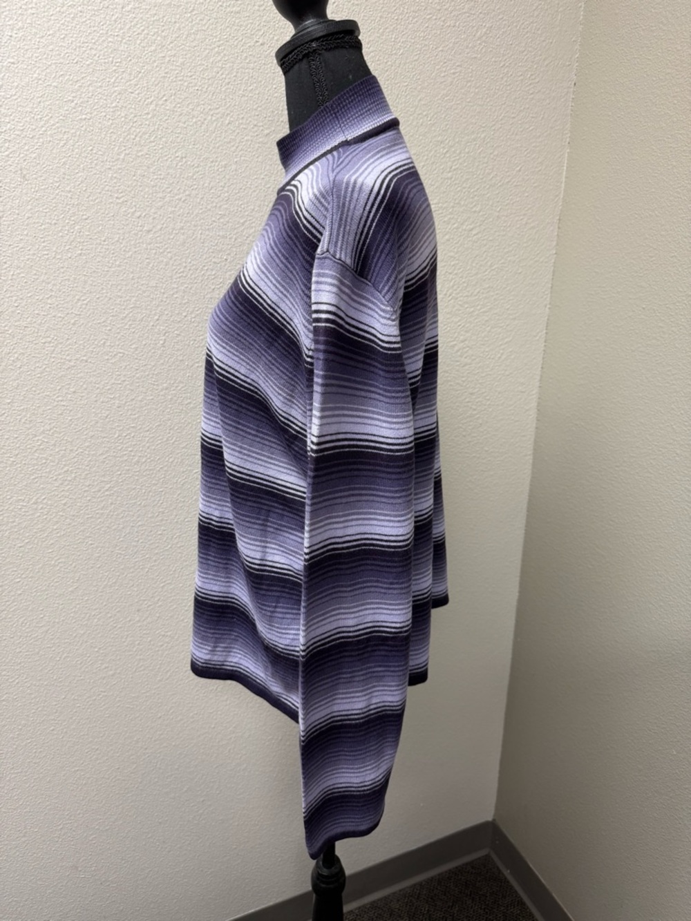 Purple Striped Mock Neck Sweater Oversized Knit Long Sleeve Top Chic - Picture 3 of 7